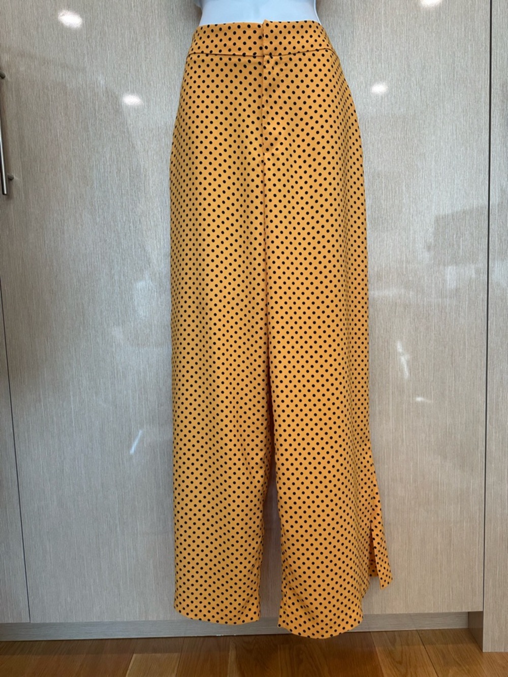 Zara TRF Mustard Yellow Polka Dot Wide Leg High Waist Pants - Picture 3 of 9